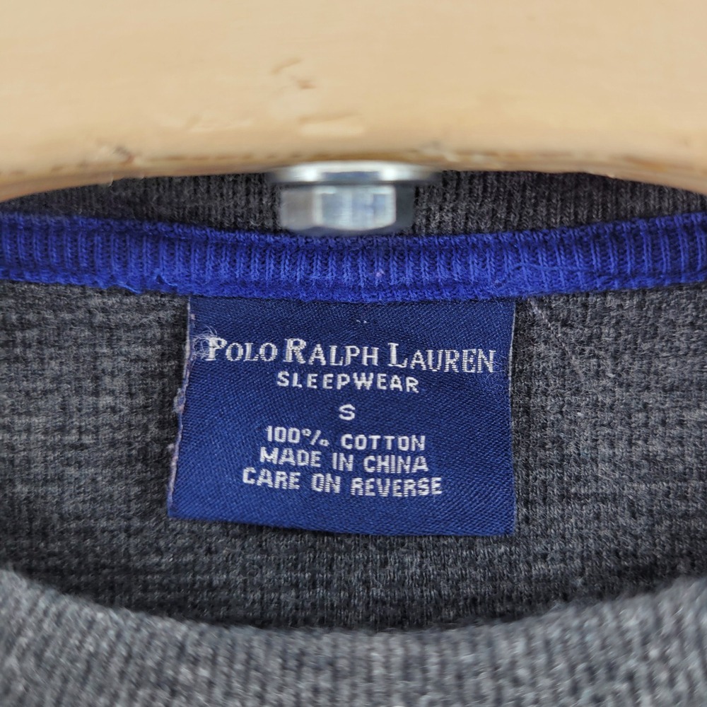 Polo Ralph Lauren Mens Small Gray Waffle Knit Thermal Long Sleeve Sleep Shirt - Picture 3 of 6